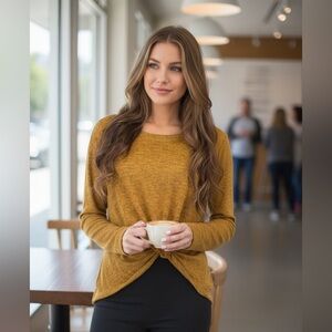 NEW•XL-2X•MIA SUPER SOFT MARLED TWIST-FRONT SWEATER